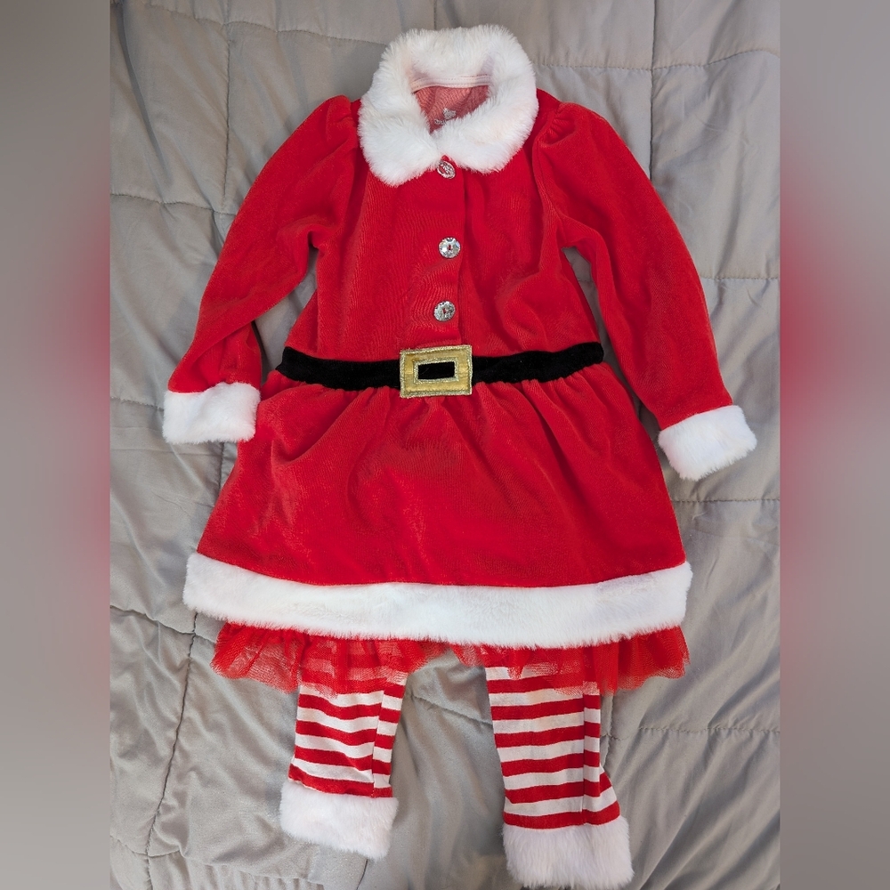 Koala Kids Red and White Santa Costume with Striped Leggings Girls 2T
